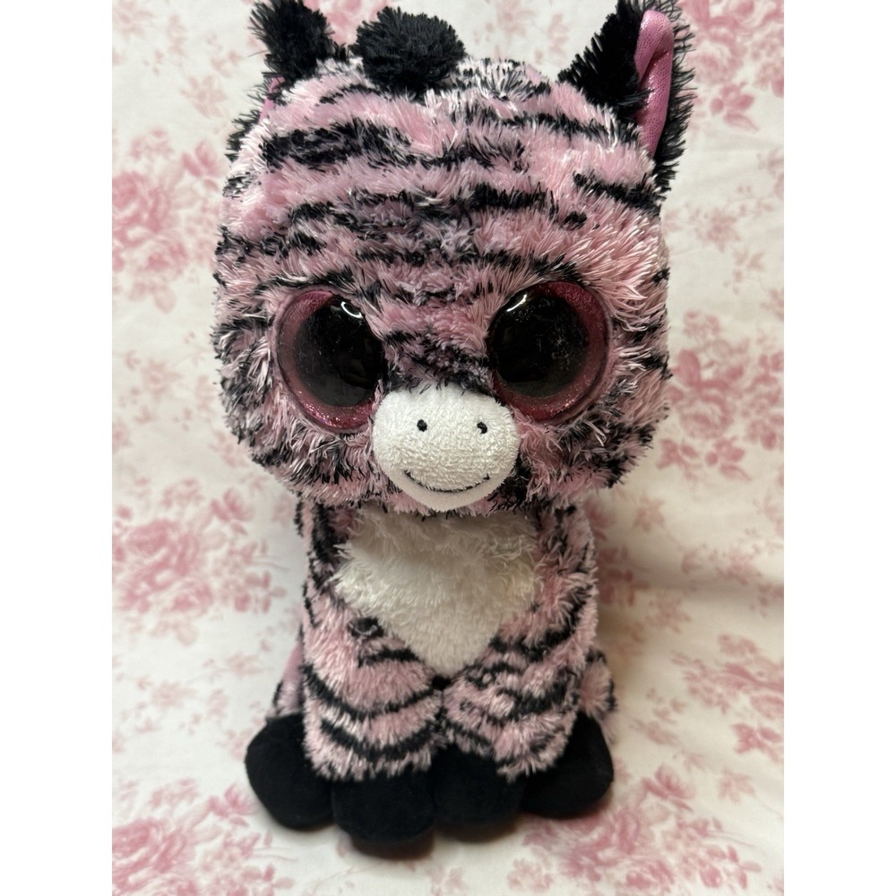 Ty Beanie Boo Zoey Pink Zebra Plush Stuffed Animal 9" Big Glitter Eyes